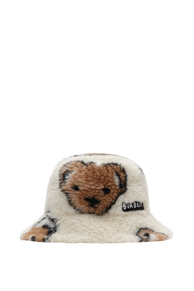 Thomas Bear Fleece Bucket Hat, Main, color, Salt white