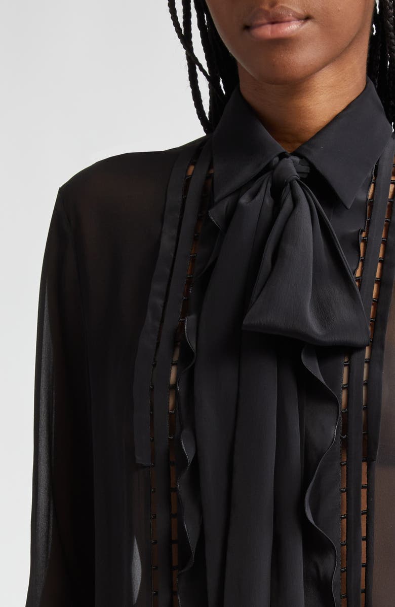 Versace Pussy Bow Long Sleeve Silk Georgette Shirt, Alternate, color,