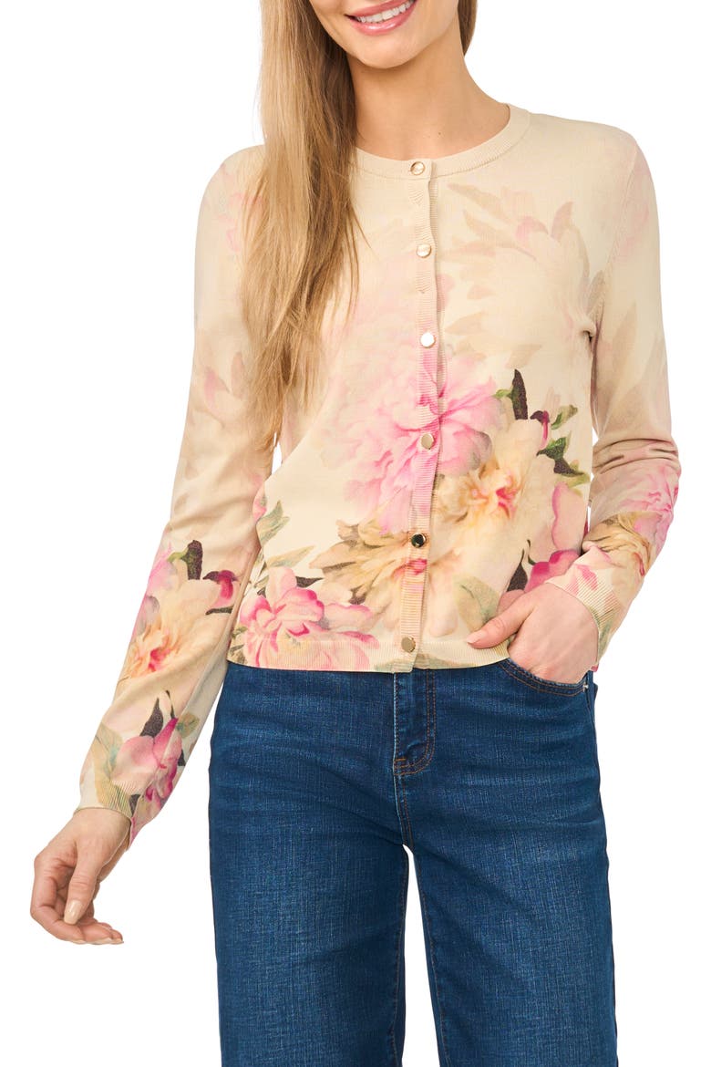 Kara Floral Cardigan, Main, color, MAPLE BUTTER