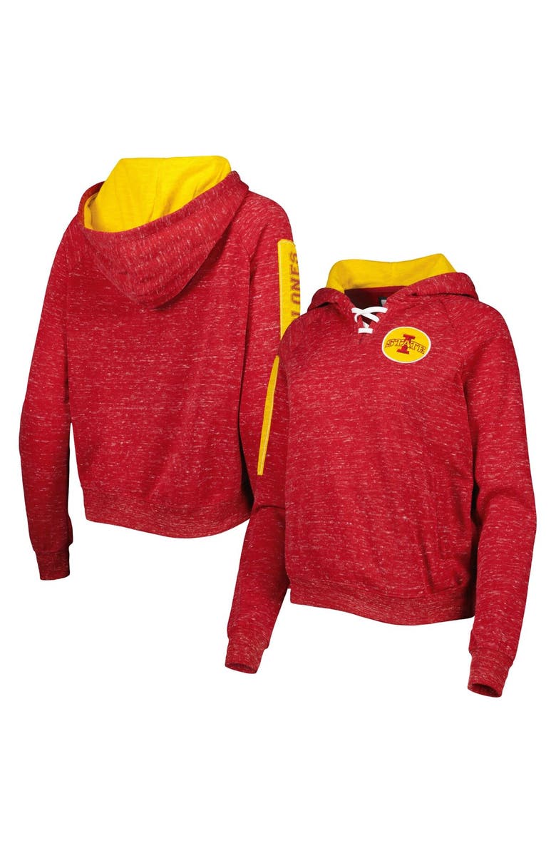 COLOSSEUM Women's Colosseum Cardinal Iowa State Cyclones The Devil Speckle Lace-Placket Raglan Pullover Hoodie, Main, color, Cardinal
