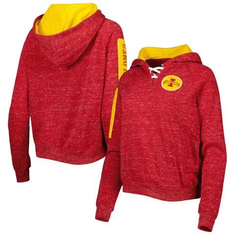 Women's Colosseum Cardinal Iowa State Cyclones The Devil Speckle Lace-Placket Raglan Pullover Hoodie