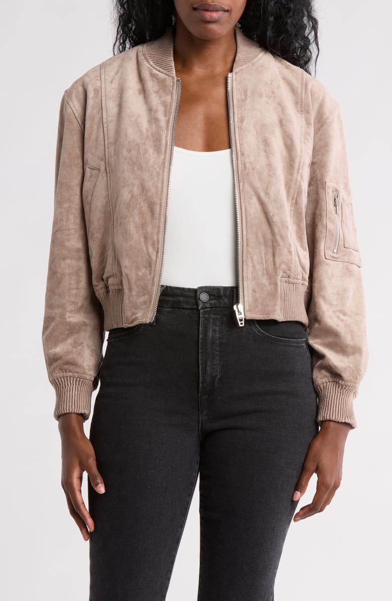 BLANKNYC Juicy Story Faux Suede Hooded Bomber Jacket, Main, color,