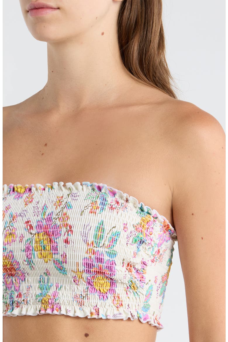 Half Moon Bay Smocked Bandeau Bikini Top, Alternate, color, BONE