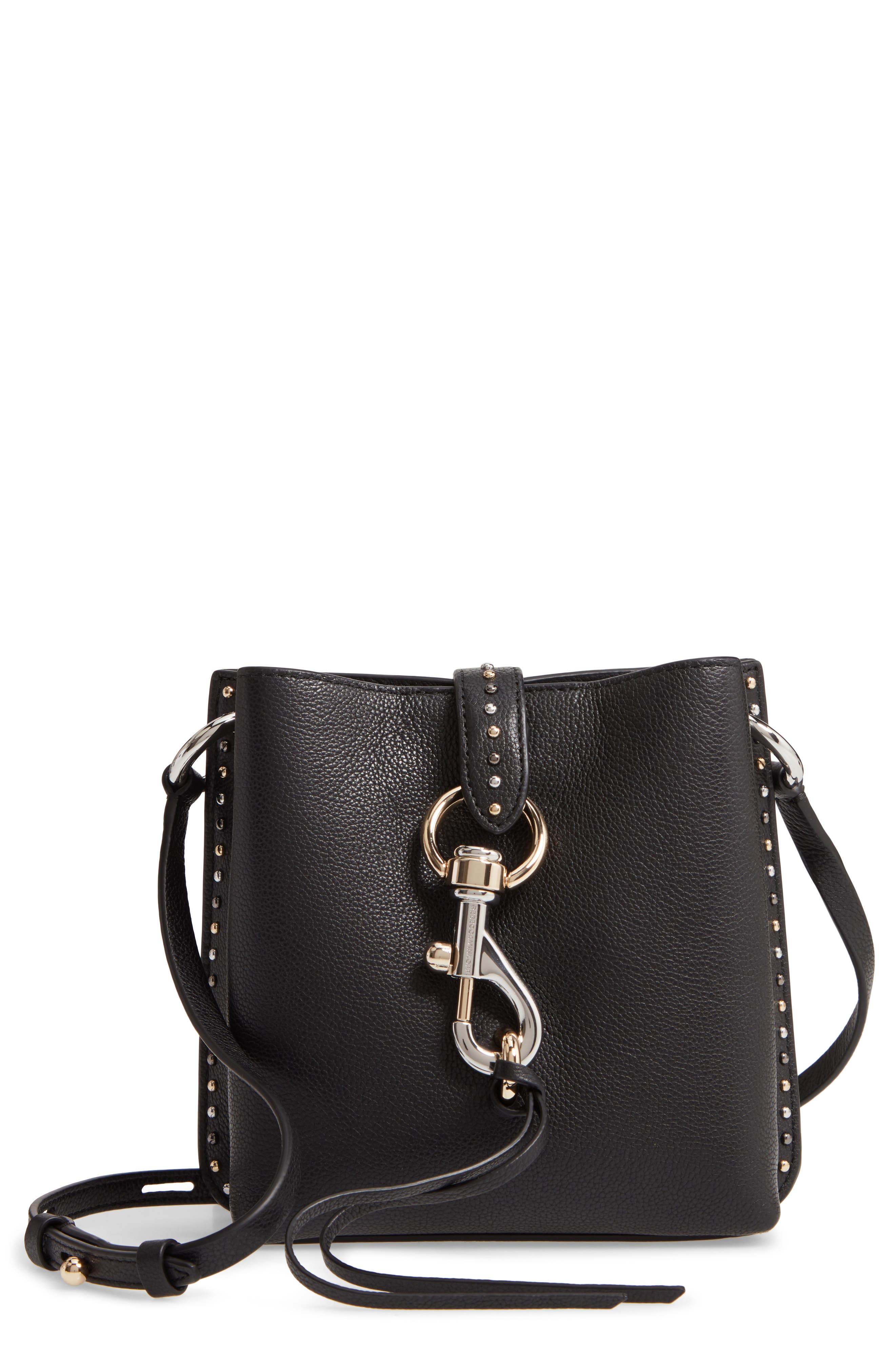 Rebecca Minkoff Mini Megan Studded Leather Feed Bag, Main, color, 