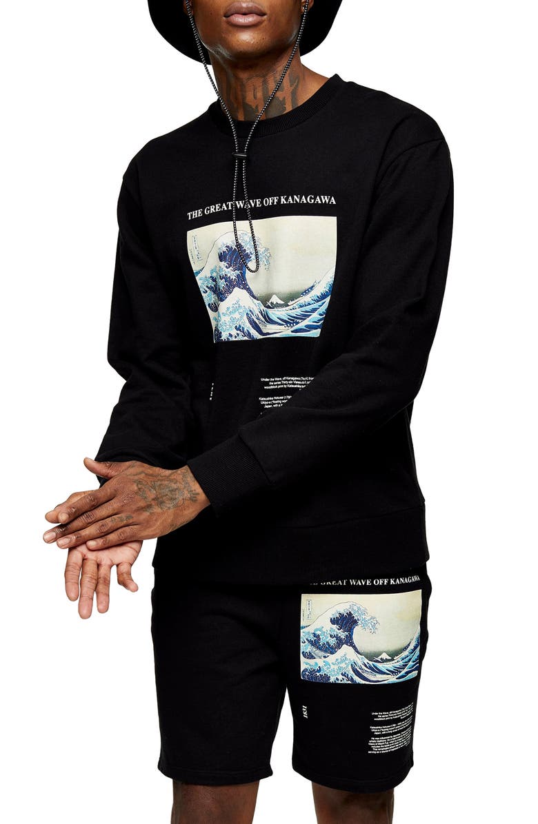 Topman Wave Print Jersey Shorts, Main, color, 