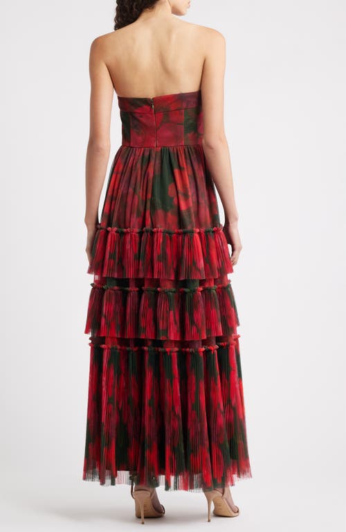 Hutch Isabella Strapless Ruffle Tiered Maxi Cocktail Dress In Red