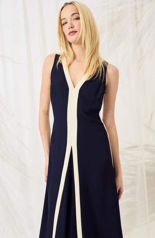 Luxely Stripe V-neck Maxi Dress In Evening Blue/white Smoke