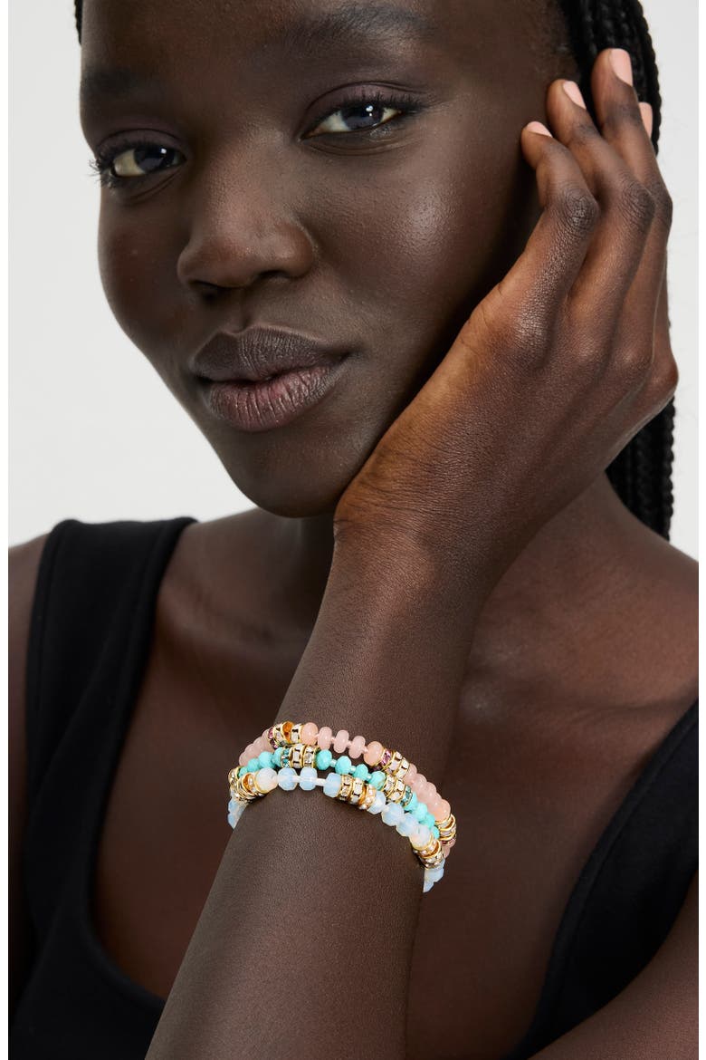 beaded imitation pearl bracelet, Alternate, color, WHITE/ GOLD