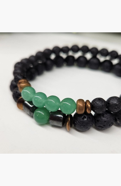 Humanist Beauty Crystal Lava Beaded Bracelet Set In Green