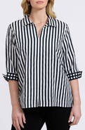 Foxcroft Agnes Stripe Cotton Popover Top