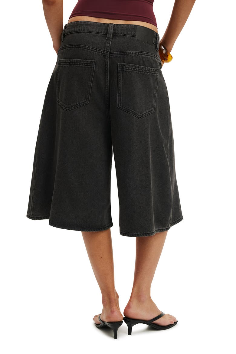 Lyocell Wide Denim Jort, Alternate, color, Used Black