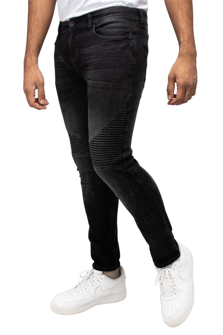 Raw X Distressed Moto Slim Jeans, Alternate, color, BLACK WASH