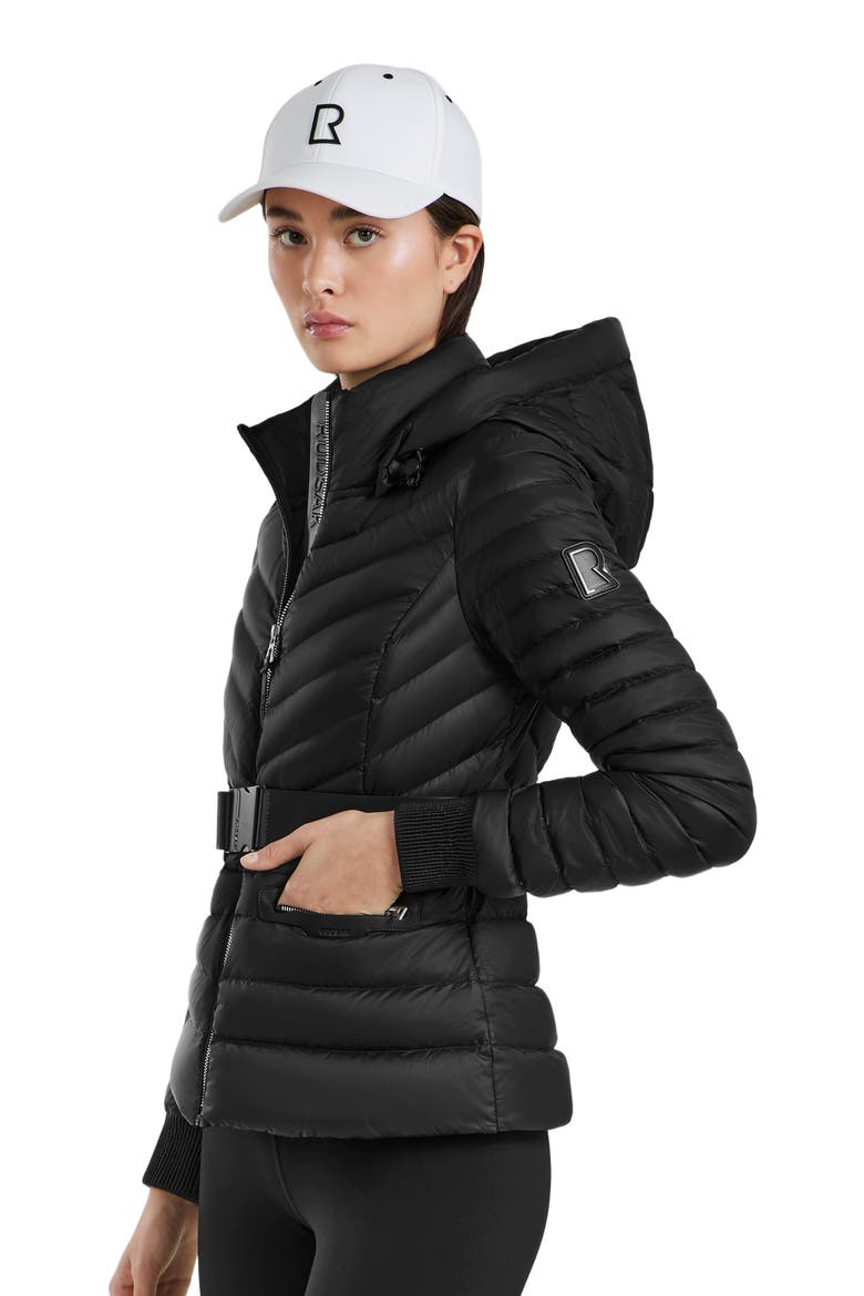 SCARLETT WOMEN'S QUILTED LIGHT DOWN JACKET WITH REMOVABLE BELT, Main, color, Black