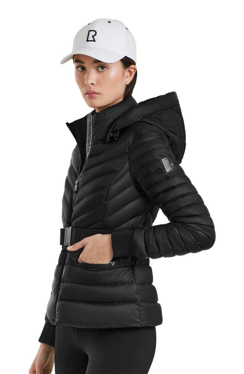 Rudsak SCARLETT WOMEN'S QUILTED LIGHT DOWN JACKET WITH REMOVABLE BELT, Main, color, Black