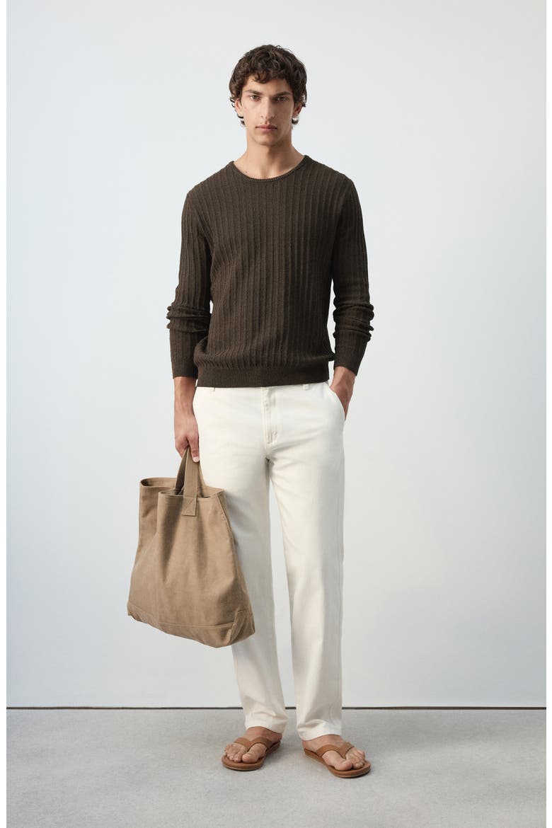 Crewneck Rib Sweater, Alternate, color, BROWN