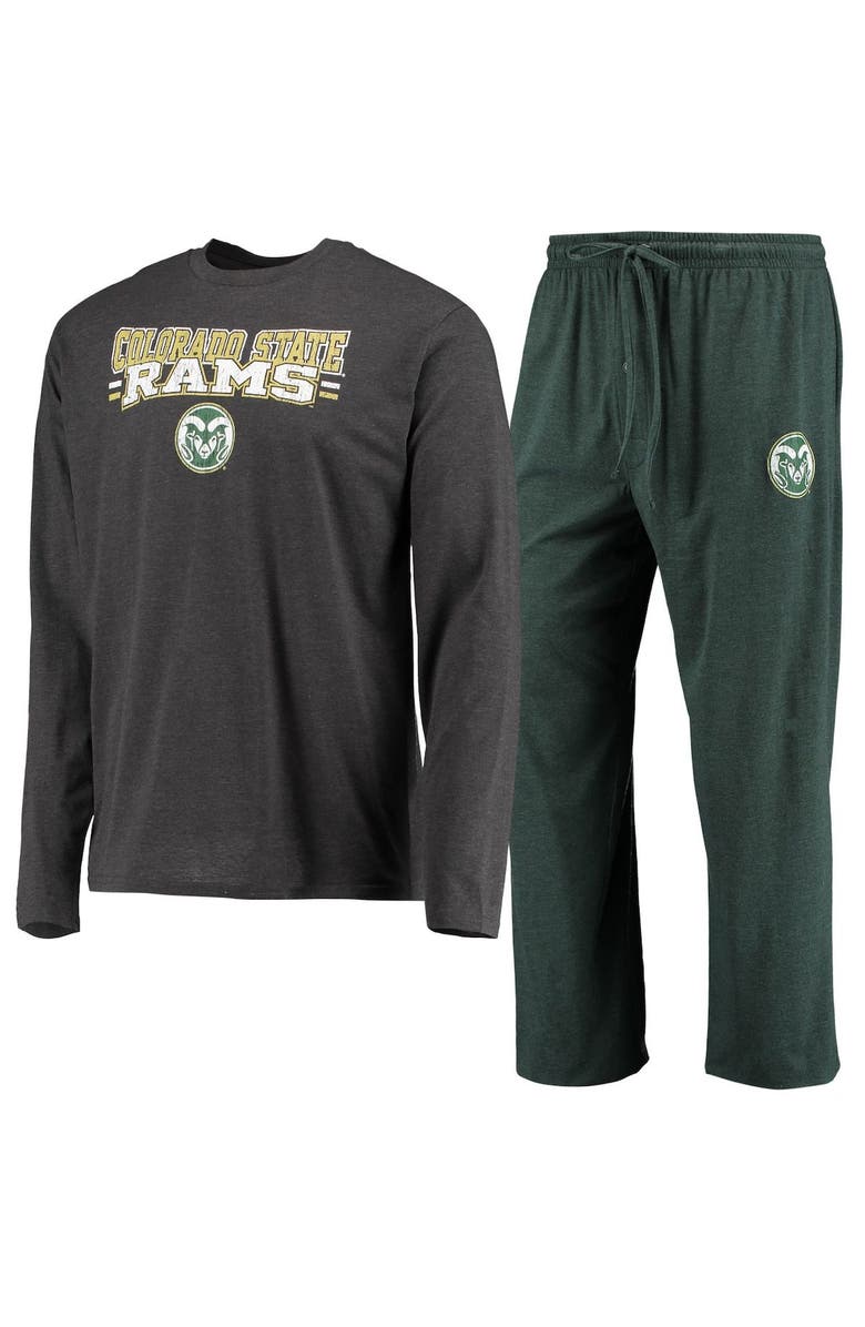 CONCEPTS SPORT Men's Concepts Sport Green/Heathered Charcoal Colorado State Rams Meter Long Sleeve T-Shirt & Pants Sleep Set, Main, color, Heather Charcoal