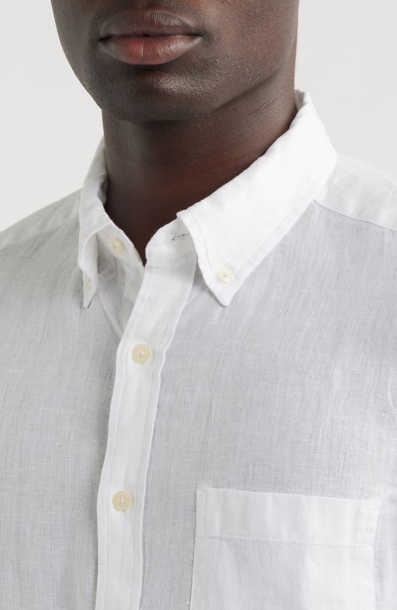 vineyard vines Surfside Solid Short Sleeve Linen Button-Down Shirt, Alternate, color, Linen White Cap