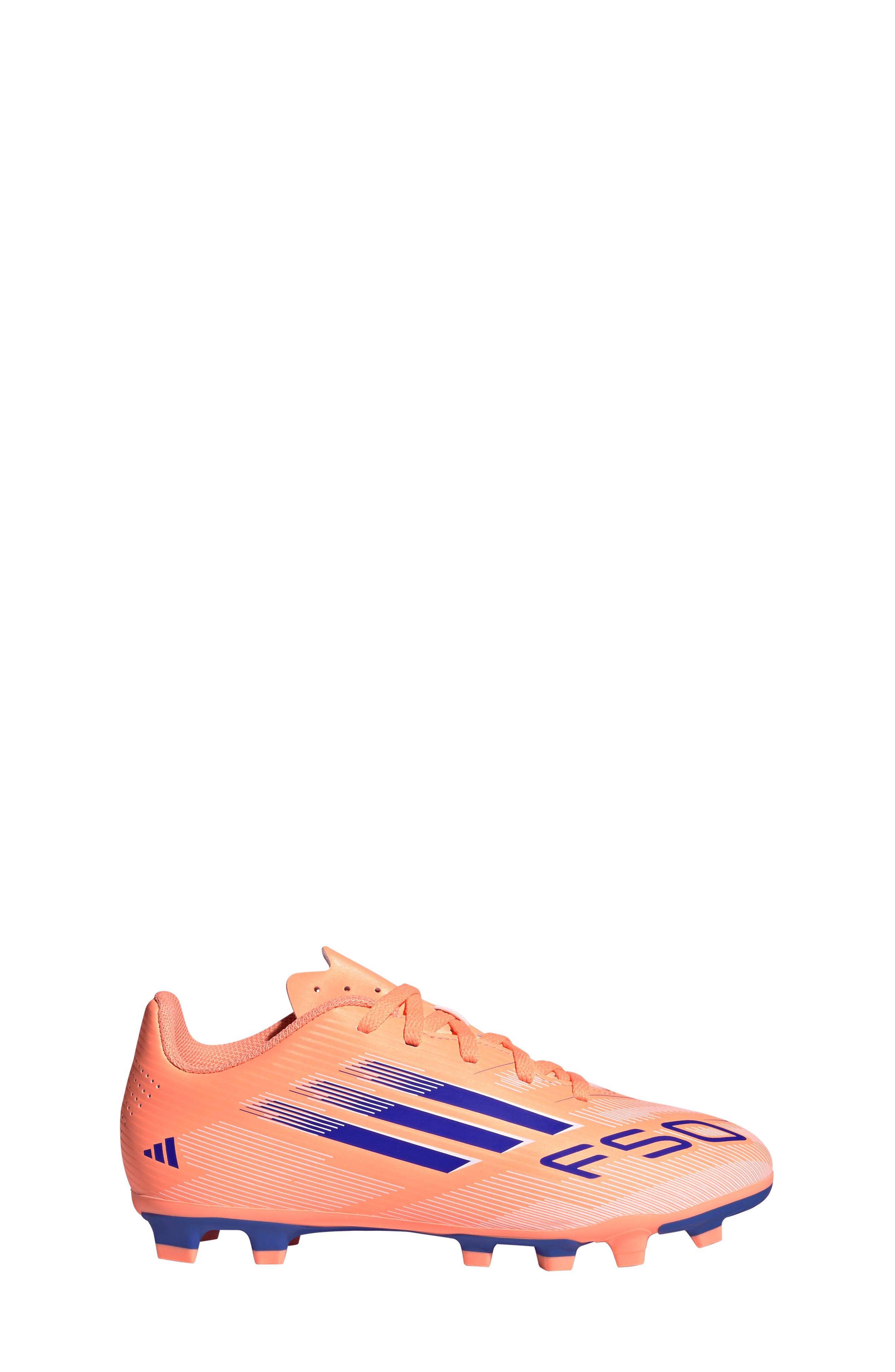 adidas Kids' F50 Club Firm/Multiground Soccer Cleat, Alternate, color, Beam Orange/ Lucid Blue/ White