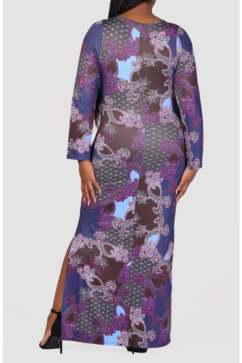 Mixed Print Long Sleeve Maxi Dress, Alternate, color, PURPLE MULTI