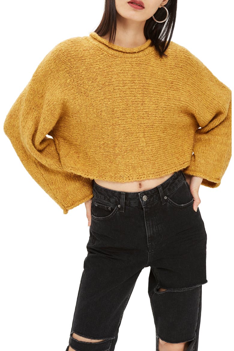 Punk Roll Neck Crop Sweater, Main, color, MUSTARD