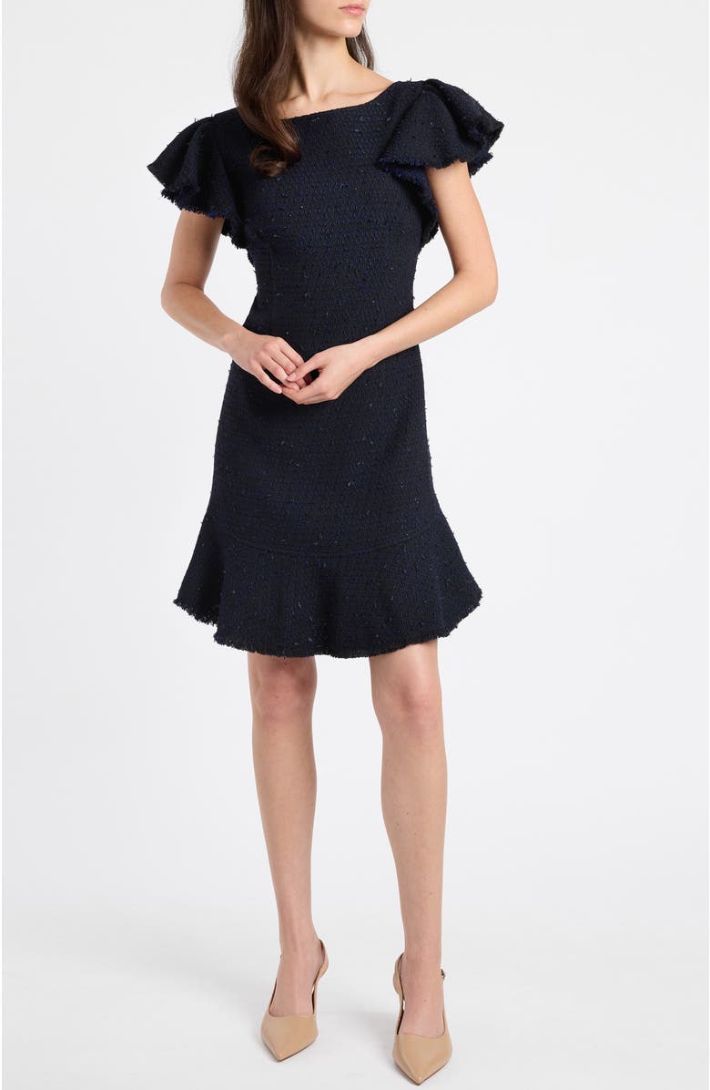 Santorelli Deste Sheath Dress in Luxury Tonal Tweed, Main, color, Midnight