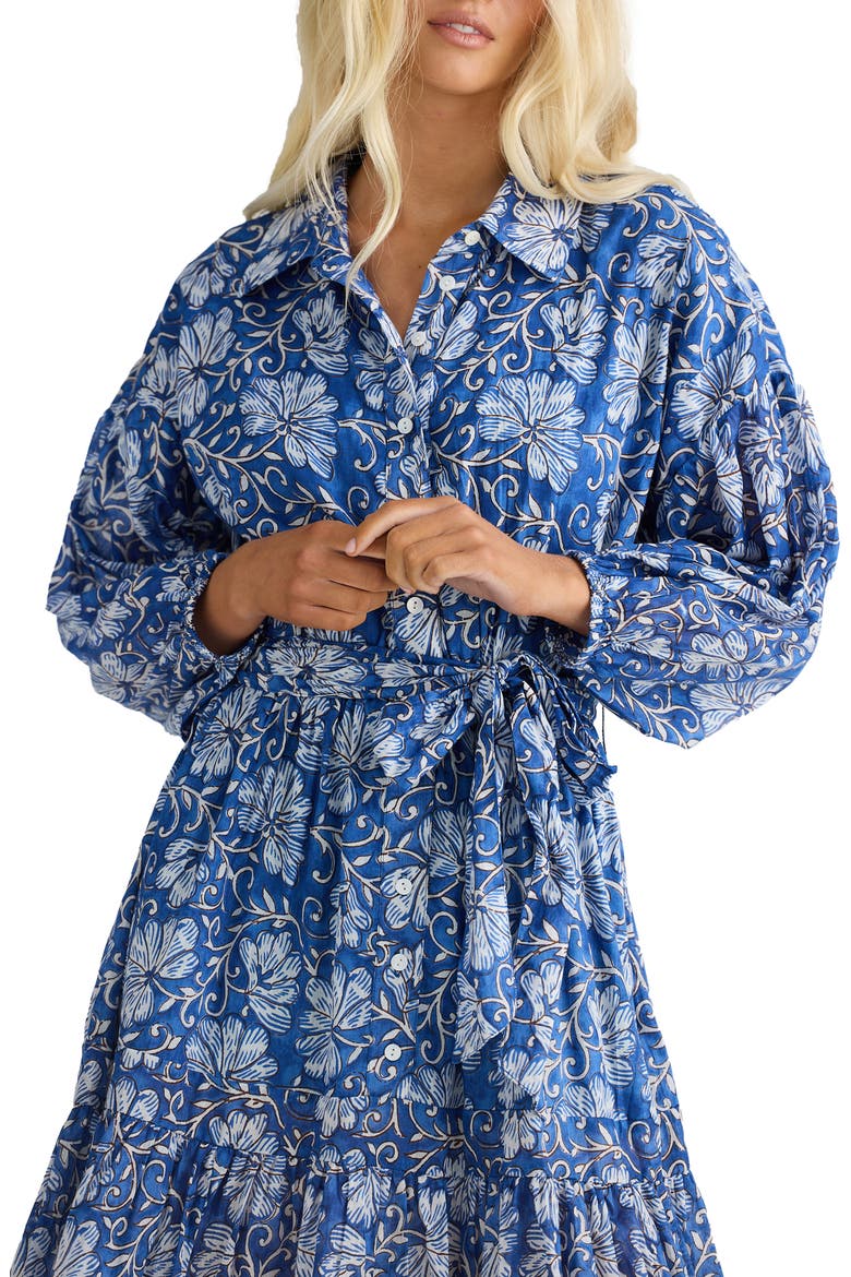 Echo Print Tie Waist Long Sleeve Dress, Alternate, color, BLUE BLOSSOM