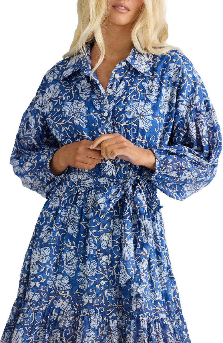Talisman the Label Echo Print Tie Waist Long Sleeve Dress, Alternate, color, Blue Blossom