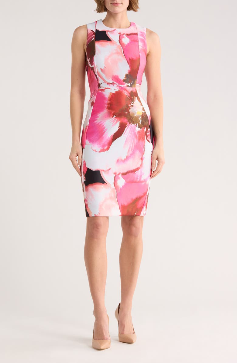Calvin Klein Printed Sheath Dress, Main, color, Hibiscus Multi
