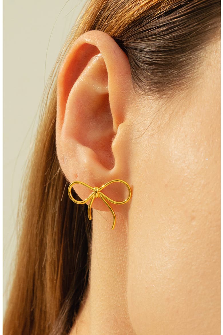 Sterling Silver 18k Gold Plated Colette Bow Earrings Dainty Gift, Alternate, color, Gold