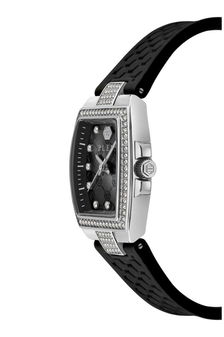 Plein Supreme Quartz Silicone Strap Watch, 30mm, Alternate, color, STAINLESS STEEL