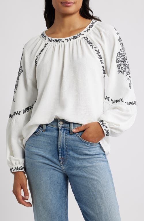Bobeau Embroidered Raglan Sleeve Top in Ivory  product