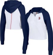 LUSSO Women's Lusso White Boston Red Sox Jane Raglan Quarter-Zip Tri-Blend Cropped Pullover Hoodie