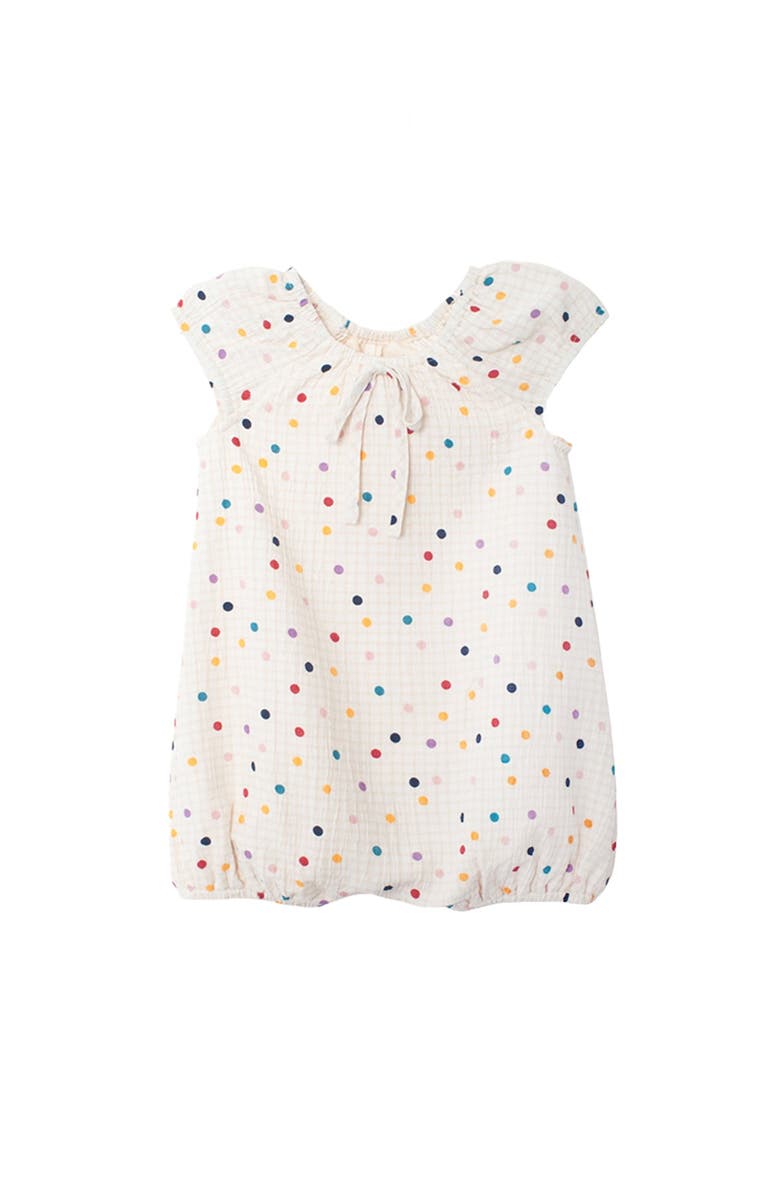 Mabel + Honey Confetti Cutie Cap Sleeve Romper, Main, color, Dots, Beige