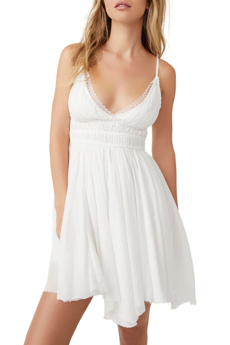 Delia Asymmetric Raw Hem Cotton Dress, Main, color, IVORY
