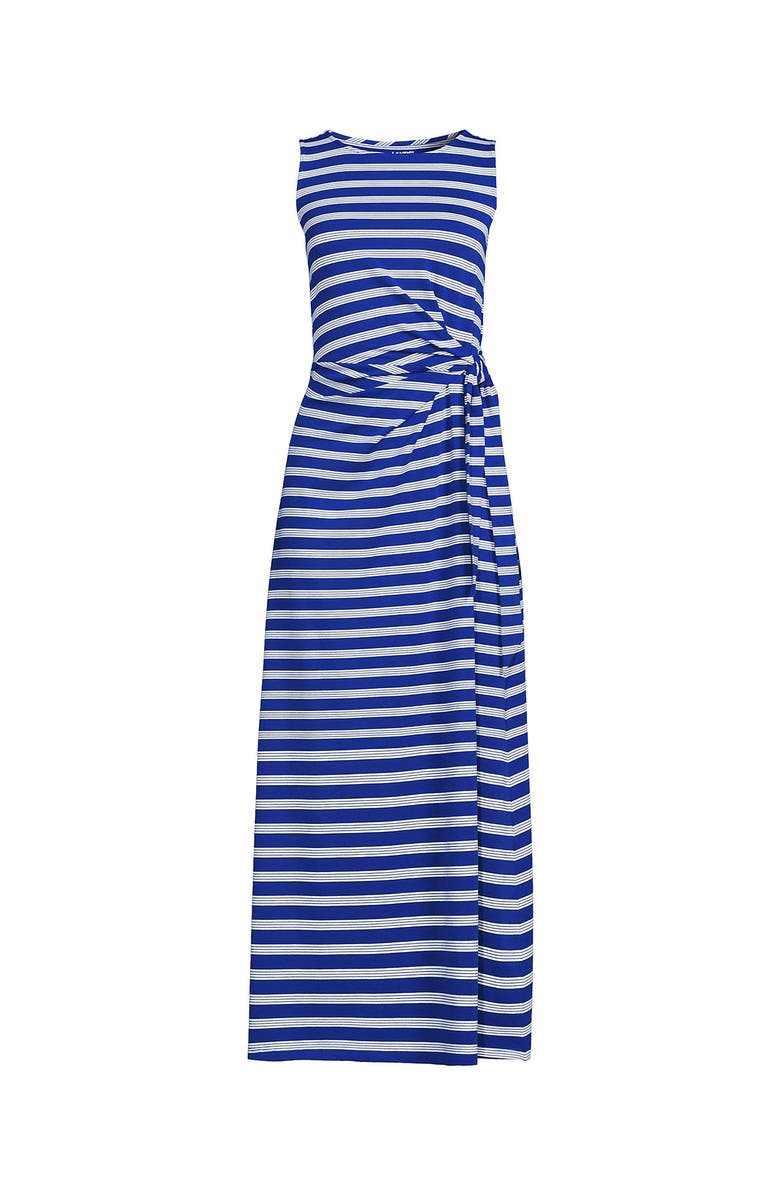 Lands' End Cotton Modal Sleeveless Tie Waist Maxi Dress, Alternate, color, Sapphire Gem Blue Quad Stripe