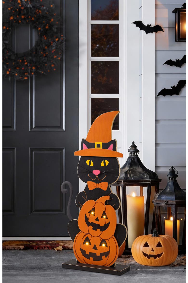 Halloween Wooden Lighted Witch Dog or Cat Porch Decor, Alternate, color, Black
