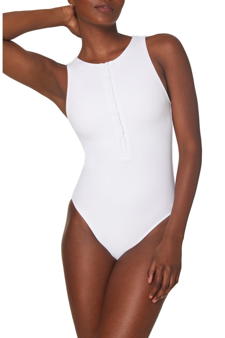 Malibu Long Torso One-Piece Swimsuit, Main, color, WHITE