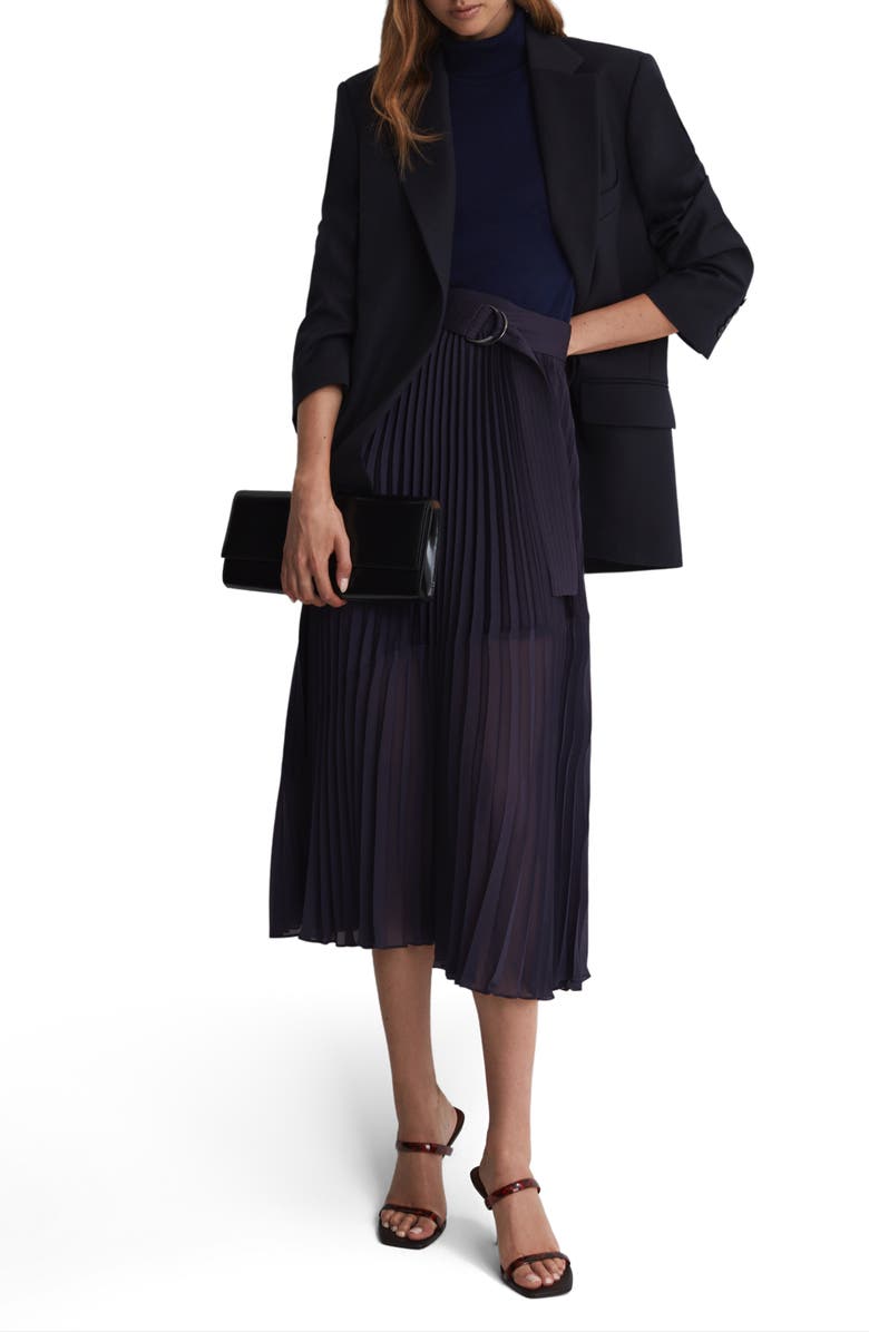 Reiss Anya Pleat Belted Midi Skirt, Alternate, color,