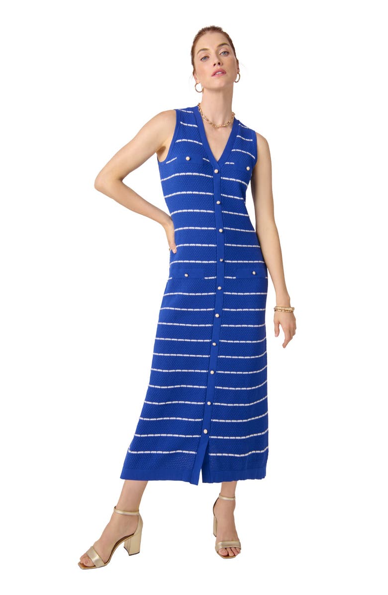 Jessica London Sleeveless Sweater Button Dress, Main, color, Dark Sapphire White Stripe