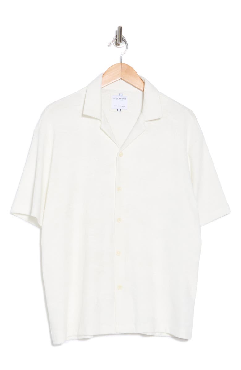 DENIM AND FLOWER Textured Camp Shirt, Alternate, color, Off White