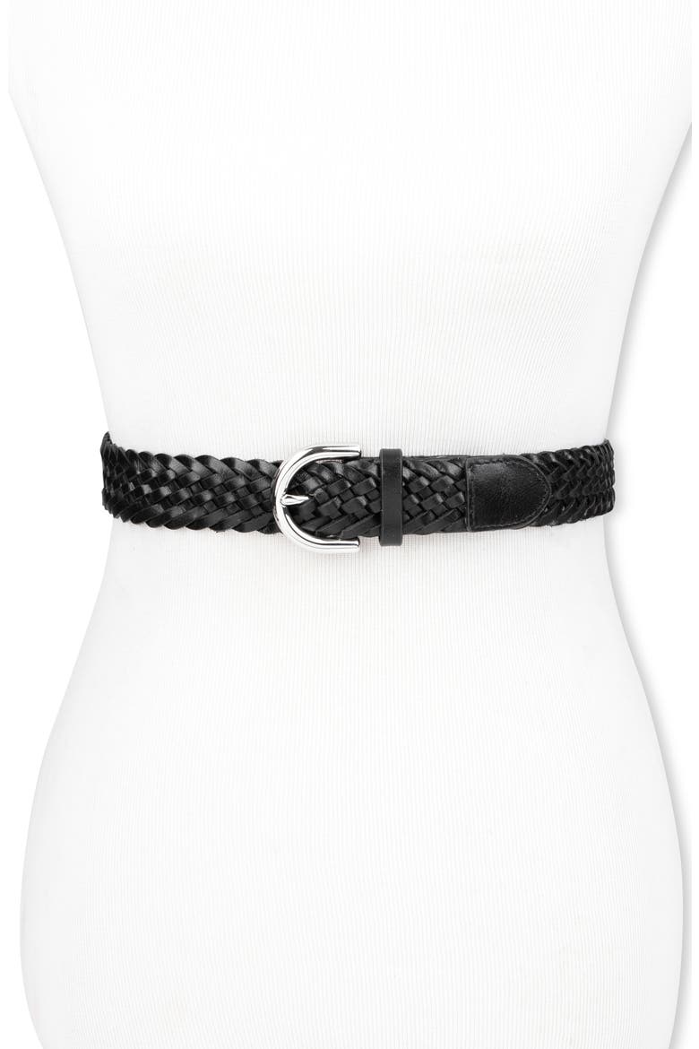 Braided Leather Belt, Alternate, color, BLACK