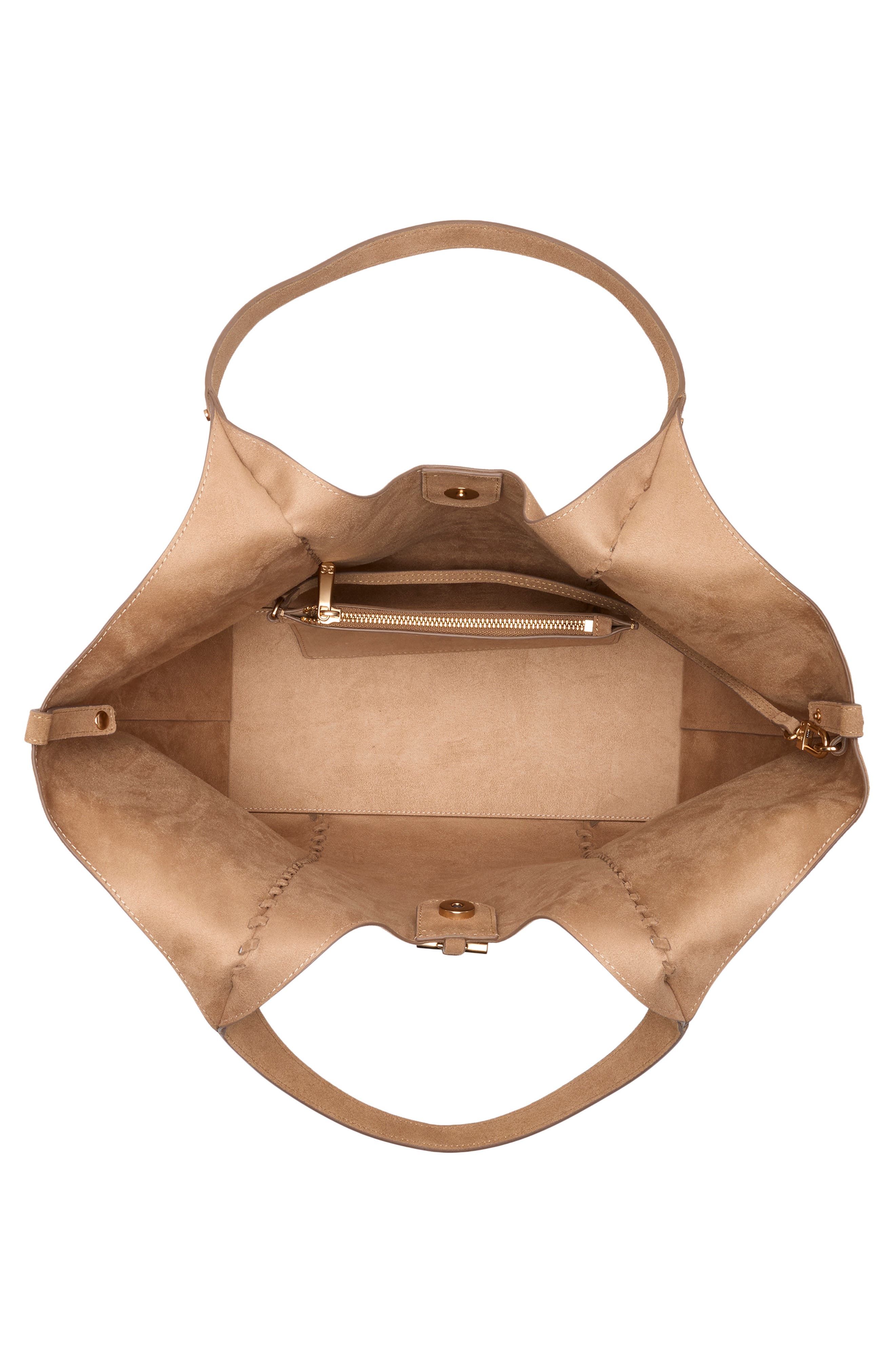 Sylvia Whipstitch Medium Suede Hobo Bag, Alternate, color, TAN