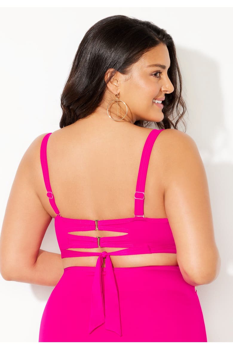 Crisscross Cup Sized Bandeau Underwire Wrap Bikini Top, Alternate, color, Doll Pink
