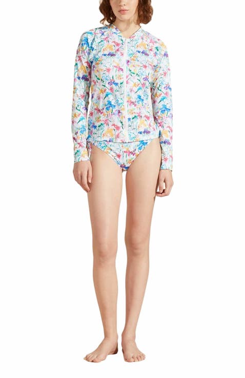 Women's Happy Flowers Zipped Rashguard