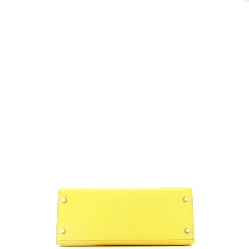 Pre-owned Hermes Hermes Kelly Handbag Yellow Epsom With Palladium Hardware 28 In Green