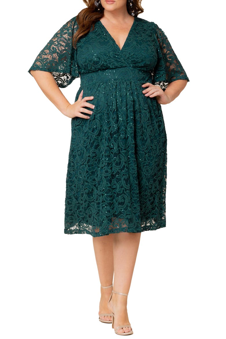 Starry Sequin Lace Fit & Flare Cocktail Dress, Main, color, EMERALD GREEN