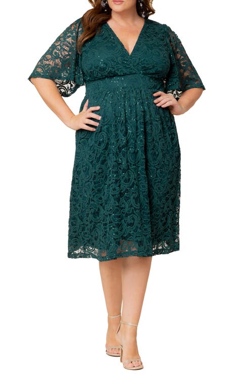 Starry Sequin Lace Fit & Flare Cocktail Dress (Plus)