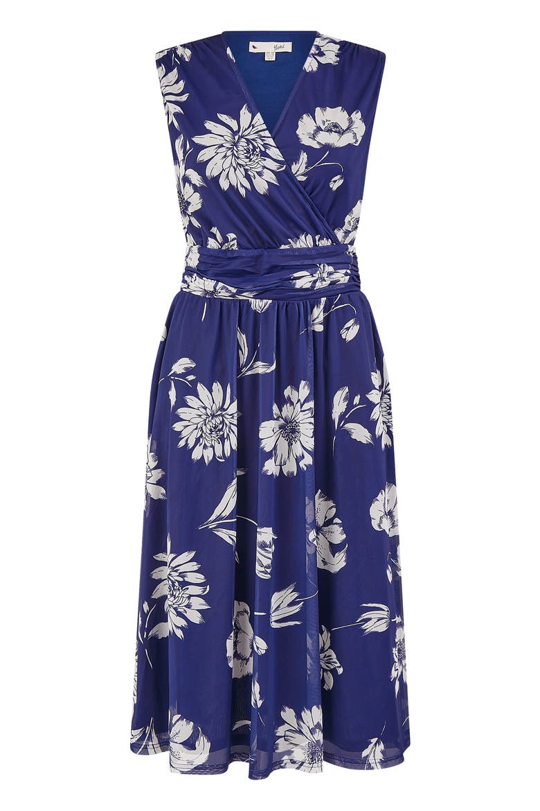 Floral Print Stretch Mesh Dress, Alternate, color, Navy