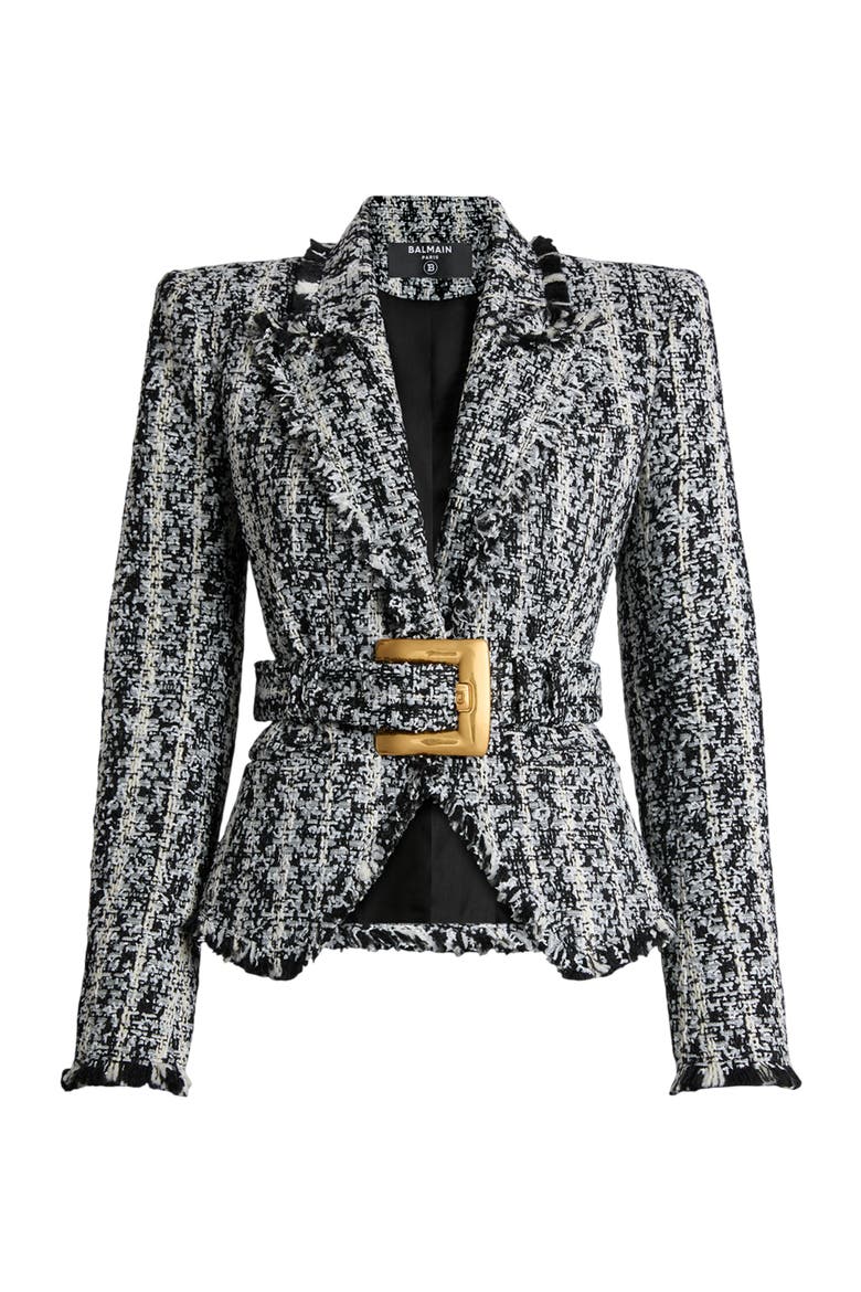 Two-tone tweed belted jacket, Alternate, color, black
