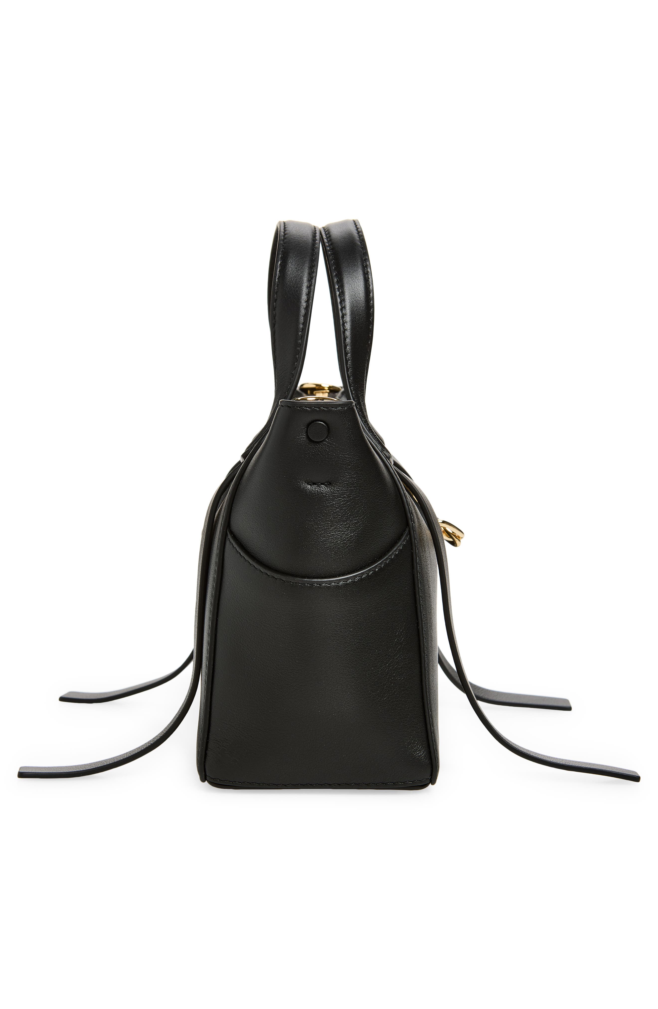 Small Snatch Leather Chain Zip Tote, Alternate, color, BLACK